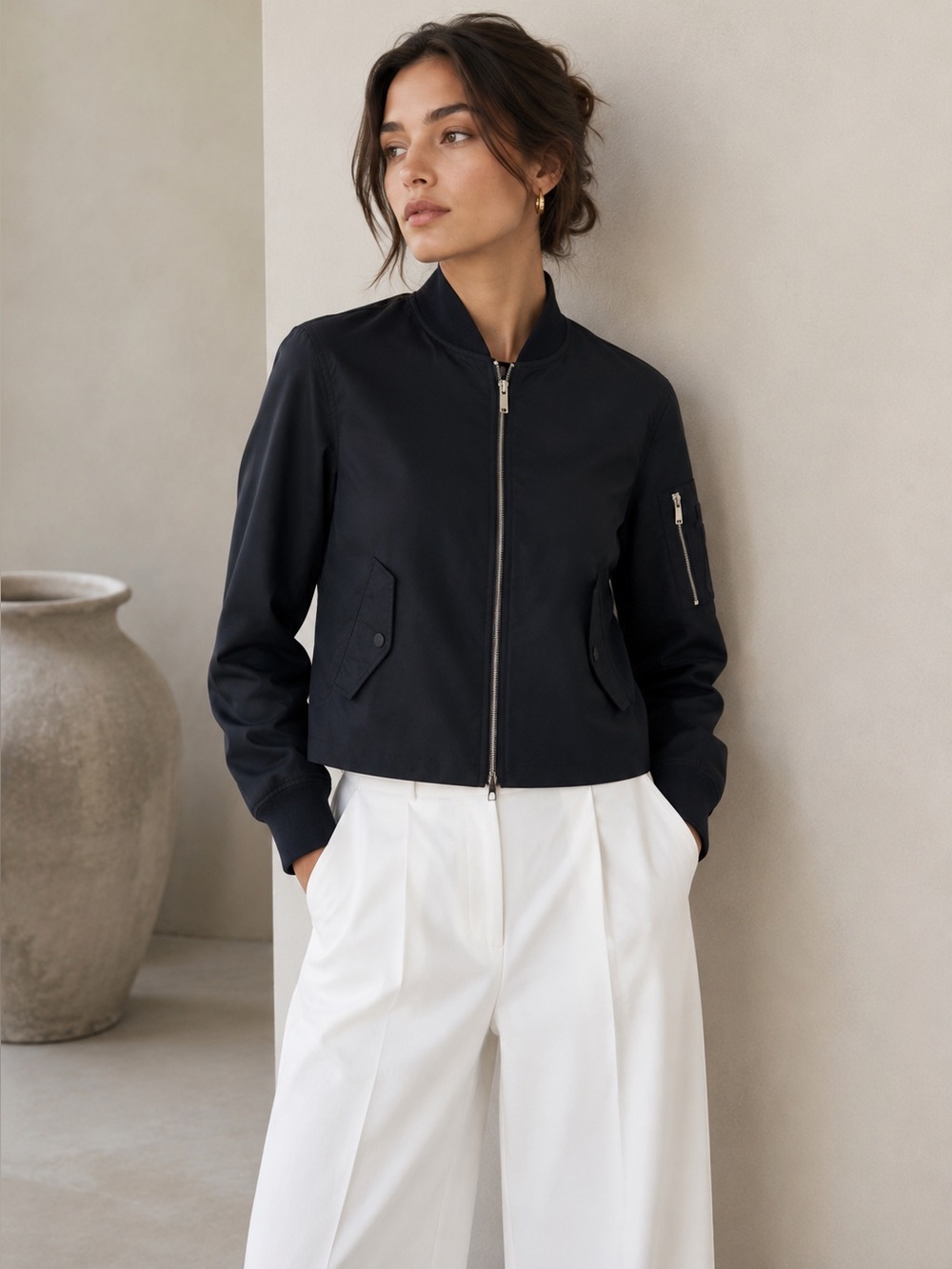 Theory A-Line Flight Jacket in Recycled Nylon Black